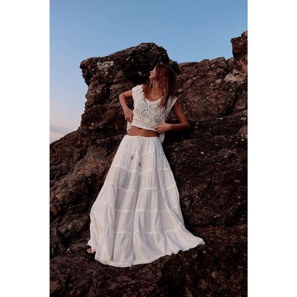 Free People Simply Smitten Maxi Skirt Optic White - M - Picture 1 of 5